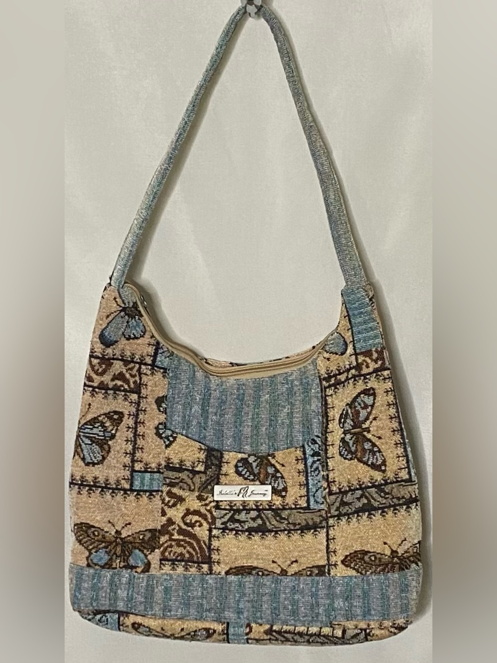 Vintage Like New Isabella’s Journey Patchwork Butterfly Tapestry Hobo Bag